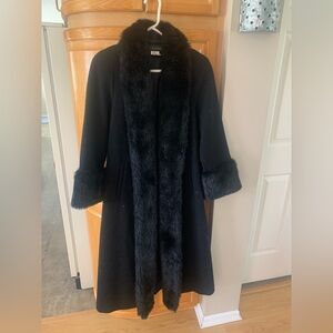 Elegant Black Fur-Trimmed Coat